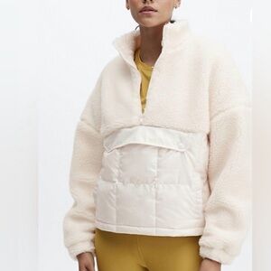 🤸‍♀️🤾‍♀️🤽🏼‍♀️Fabletics Nelly Mixed Media Half Zip Ivory Sherpa Pullover